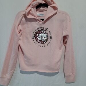 Abercrombie & Fitch Girls Pink Sequin Unicorn Warm Sweatshirt sz 13/14